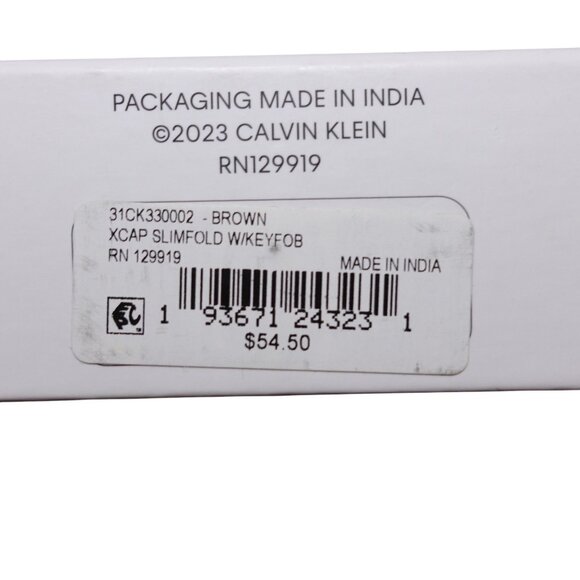 NIP Calvin Klein RFID Slimfold Extra Capacity Wallet With Key Fob Brown Leather - Picture 6 of 6